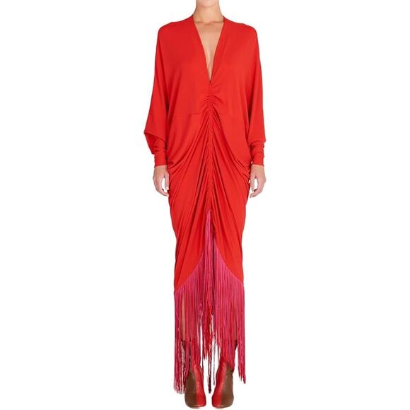 Silvia Tcherassi Women's Red Rosalyn Fringe-detailed Draped Maxi Dress. Size M - Picture 1 of 10